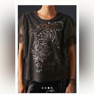 Anthropologie Pilcro Tulle Sleeve Band Tee Size M